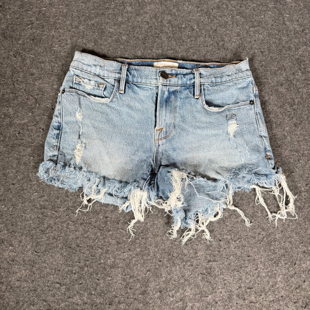 Frame Le Cutoff Distressed Denim Shorts Light Wash Size 25 Frayed Hem
